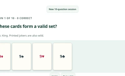 Rummy Sets Practice playing interface